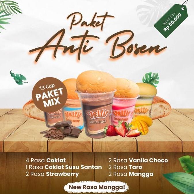 1 DOS PAKET MIX 4 RASA ES ROTI CELUP VELFIT ISI 13 CUP