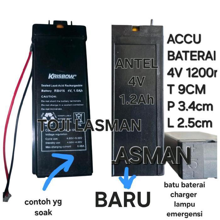 ( BATU 4V 1200mah )  BATU BATERAI BATTERY ACCU AKI LAMPU EMERGENSI EMERGENCY SENTER BATERAI TIMBANGA
