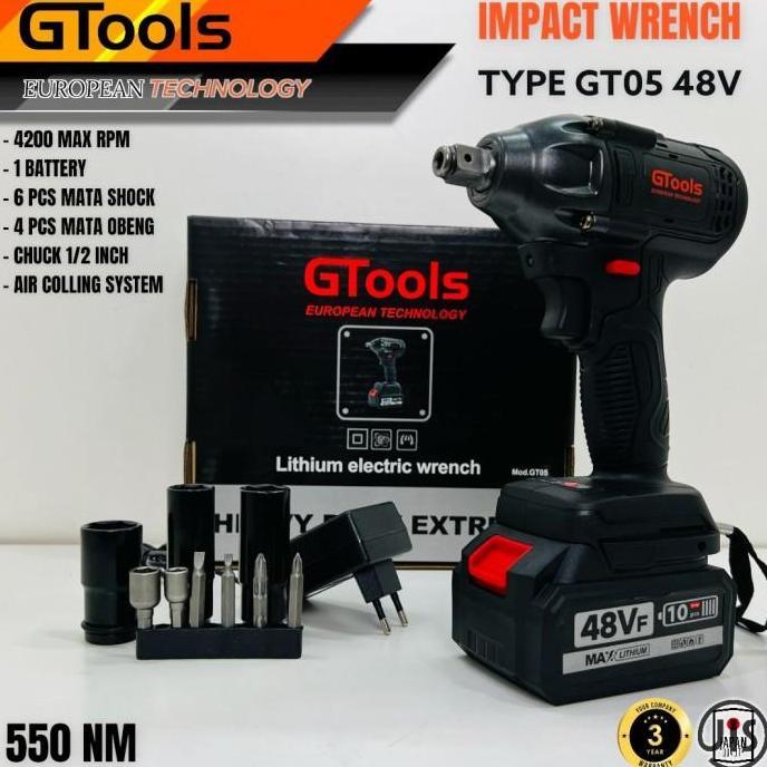 promo impact wrench 48V GTOOLS GT05 tech mesin pembuka baut ban mobil