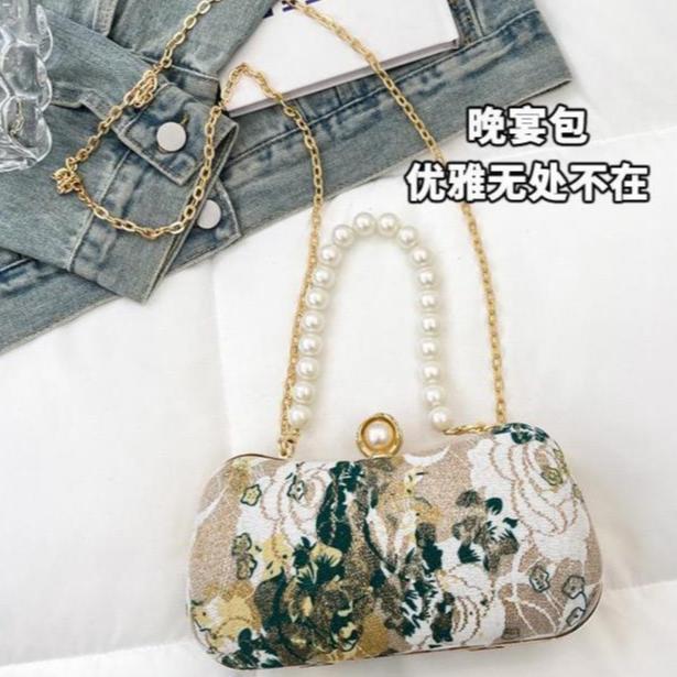 Kumo98 BJ82196 - BLACK/GOLD/GREEN/PINK/RED - TAS PESTA CLUTCH SLEMPANG HANDBAG TALI MUTIARA TAS WANI