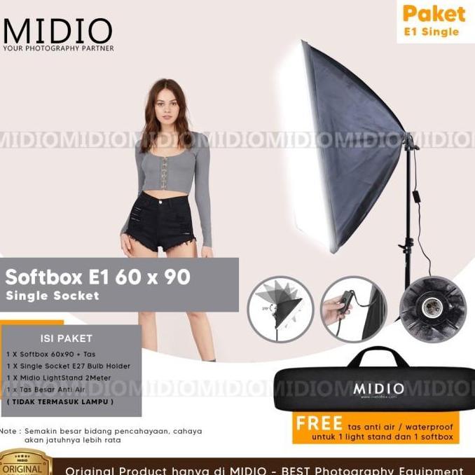 Paket Softbox Midio E1 Softbox 60x90 + Stand 2M Lampu Vlog Youtuber