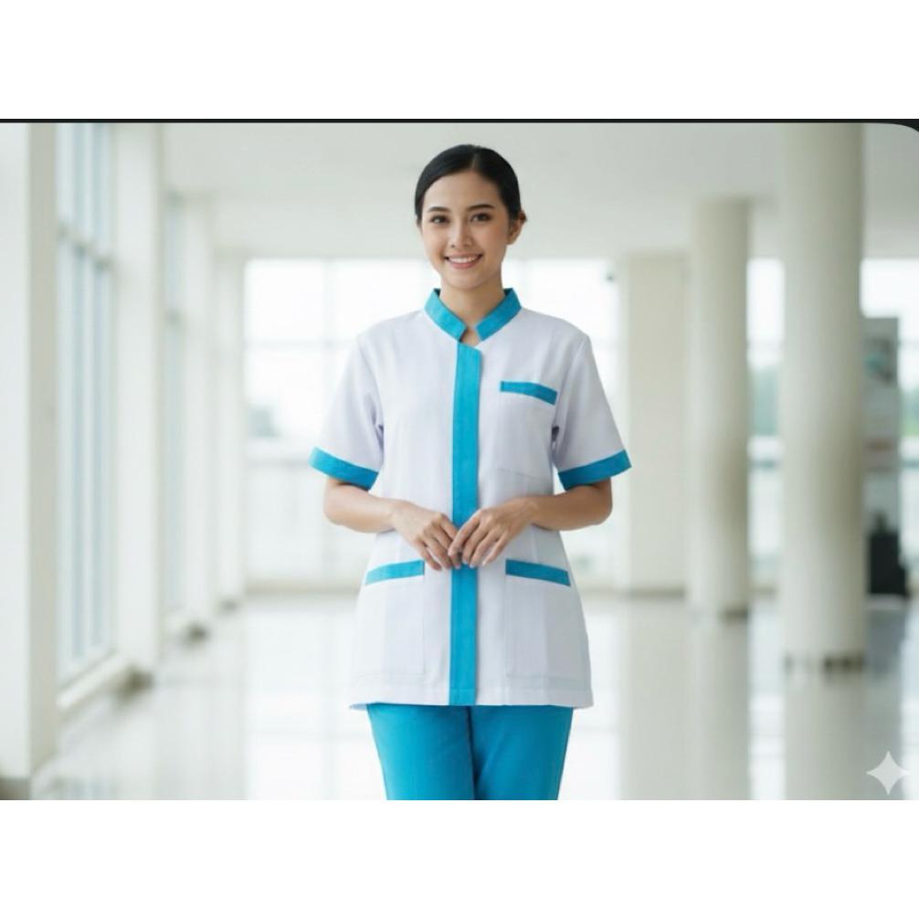 Terlaris Baju Perawat Putih Lengan Panjang American Drill