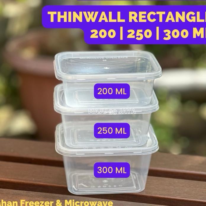 (25 Pcs) Thinwall Rectangle Persegi Panjang 200 Ml 250 Ml 300 Ml Bening | Tebal Tutup Rapat Bpa Free