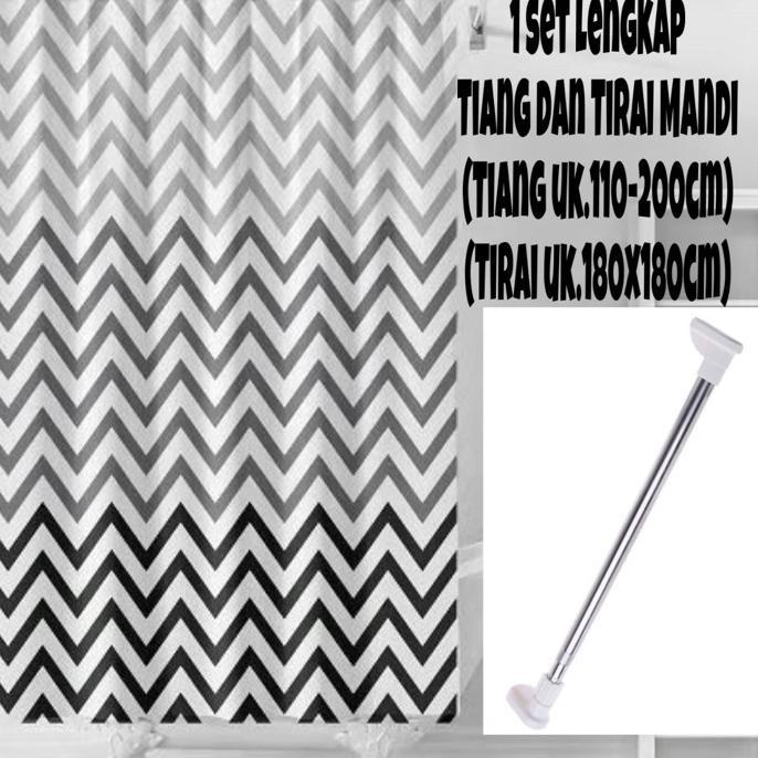 (1 Set) Tirai Kamar Mandi Plus Tiang Kamar Mandi / Tiang Gorden+Tirai Shower Curtain