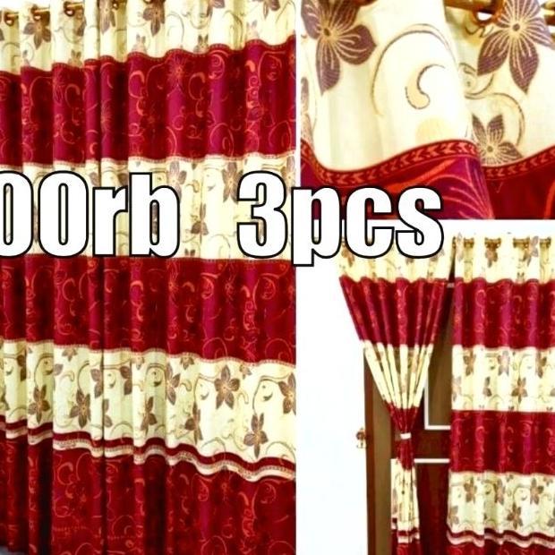 Tirai Pintu Gorden Jendela 3Pcs Smokering 12 Ring Motif Estetik Minimalis, Bahan Tebal Elegan