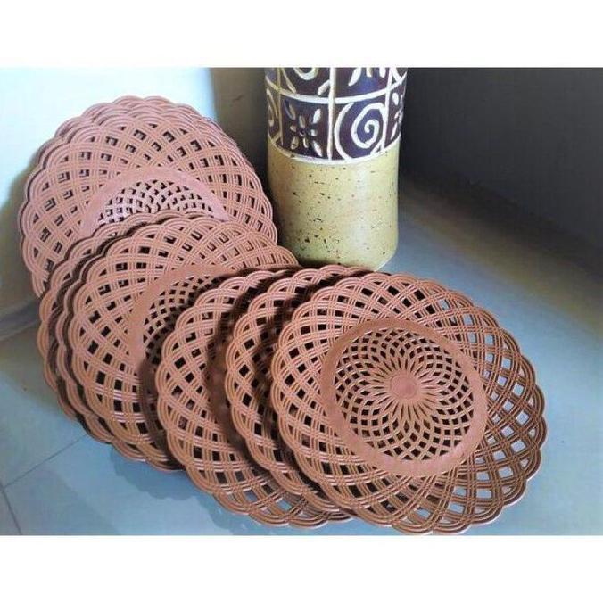 Piring Rotan plastik warna coklat kwalitas bagus
