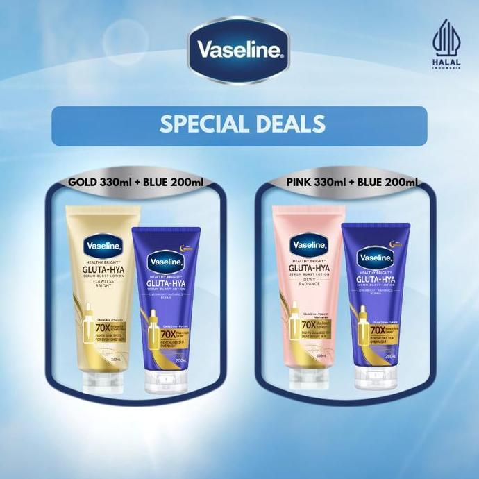 Skinyou- Deals! Vaseline Gluta Hya Flawless Bright 330Ml + Vaseline Gluta Hya Overnight 200Ml / Vase