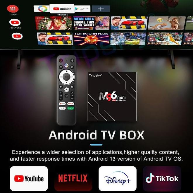 Tripsky M96 Mini Android Tv Box 2025 Set Box Tv Dital 4K Ram 2Gb Rom 16Gb Prosesor Amlogic S905 Wifi