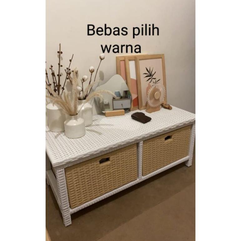 (READY STOK) lemari TV Rak  laci rotan sintetis 2 laci(bebas pilih warna)