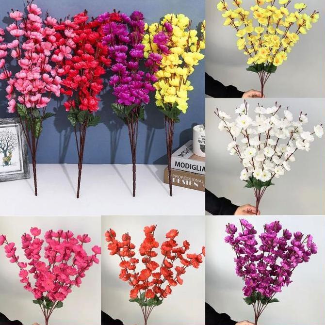 Bunga Sakura Cabang 7 Artificial Plastik Dekorasi Rumah Panjang 55cm/Bunga Artificial Imlek Dekorasi