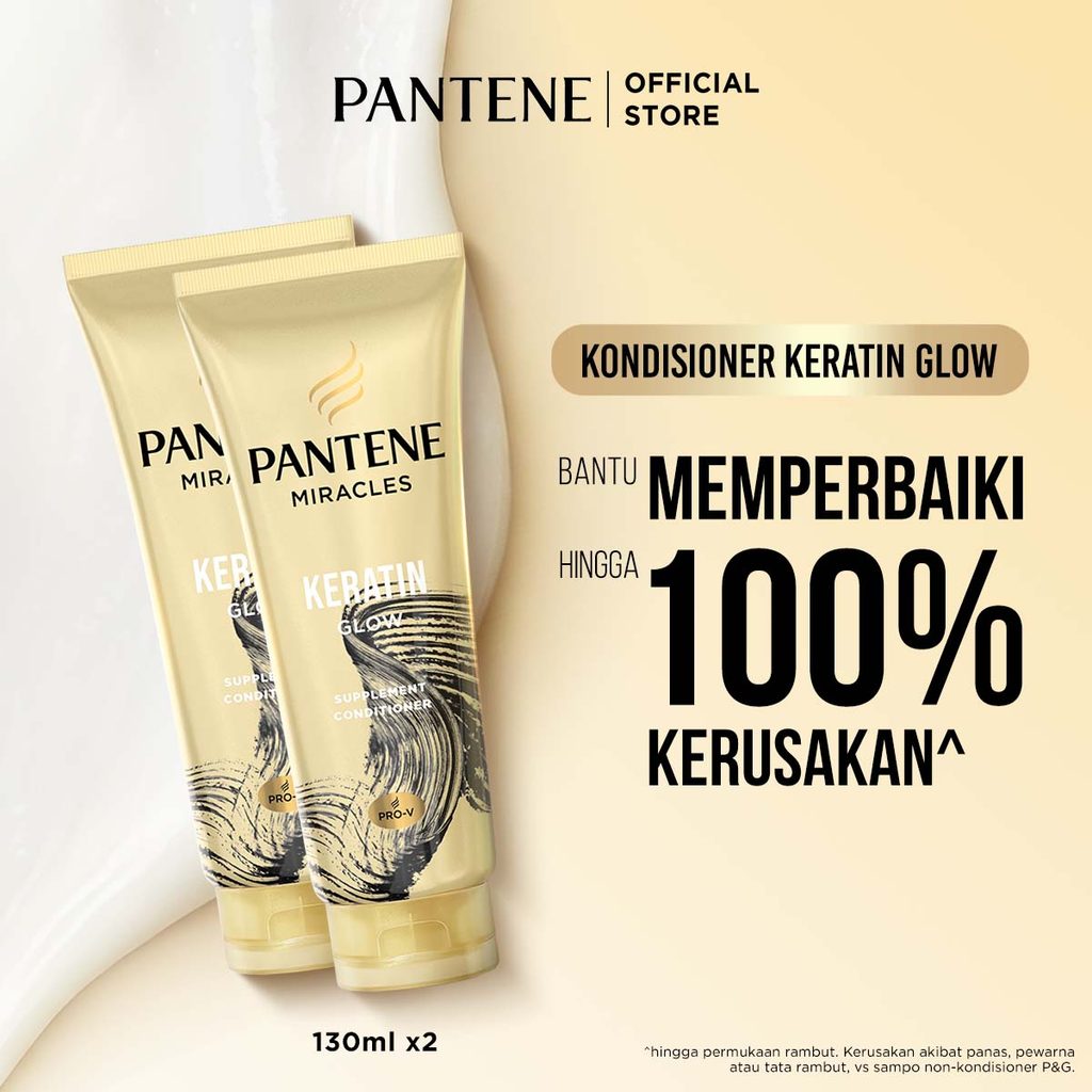 Pantene Kondisioner Hitam Glow Miracles Keratin Pro-V Perawatan Rambut 130ml x2 / Pantene Conditione