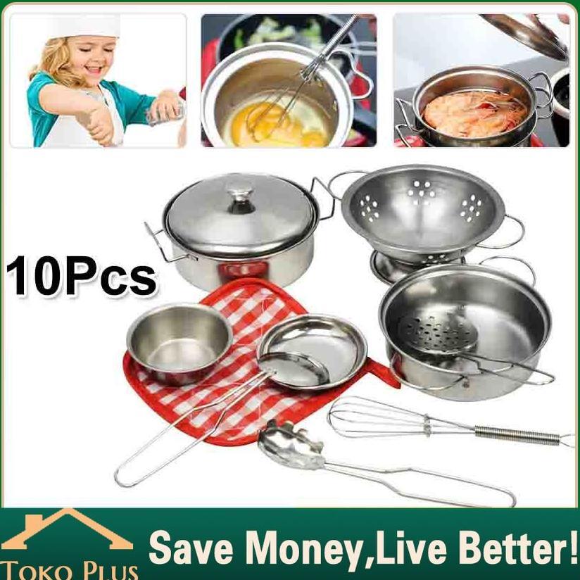 best seller 10pcs mainan masak-masak stainless anak mainan anak dapur set stainless kids house kitch