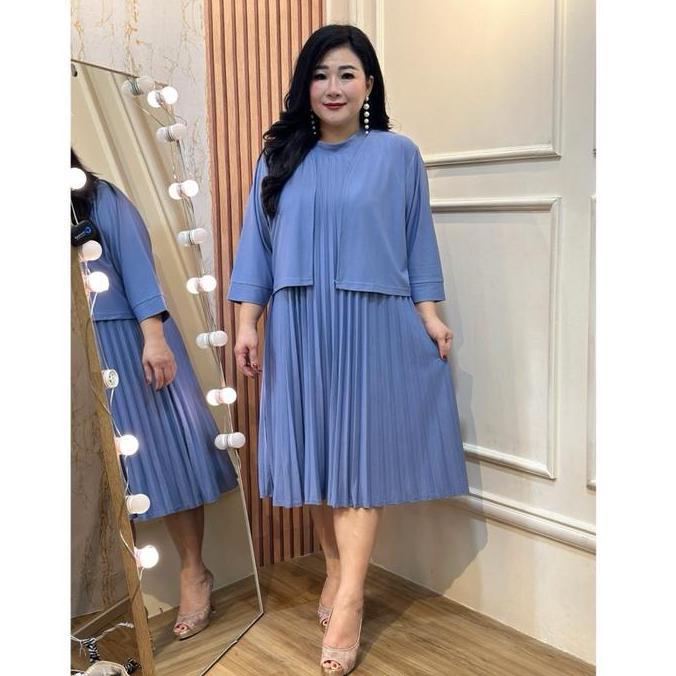 Kleid- Fina Bigsize - (Febby) Dress Cardy Plisket Korean Style | Dress Wanita Jumbo Bigsize