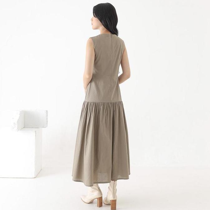 Kleid- Inkano Spire Dress Maxi - Sleeveless Dress Panjang Korea Wanita Katun Warna Coklat Dan Hitam 