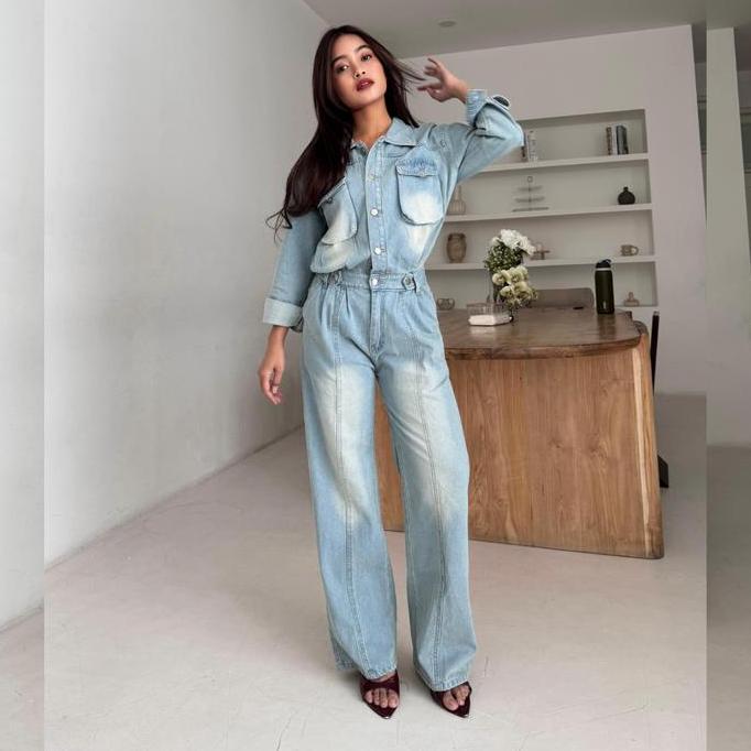 Hose- Ladouce - Angel Denim Jumpsuit | Jumpsuit Jeans Wanita | Jumpsuit Panjang Denim