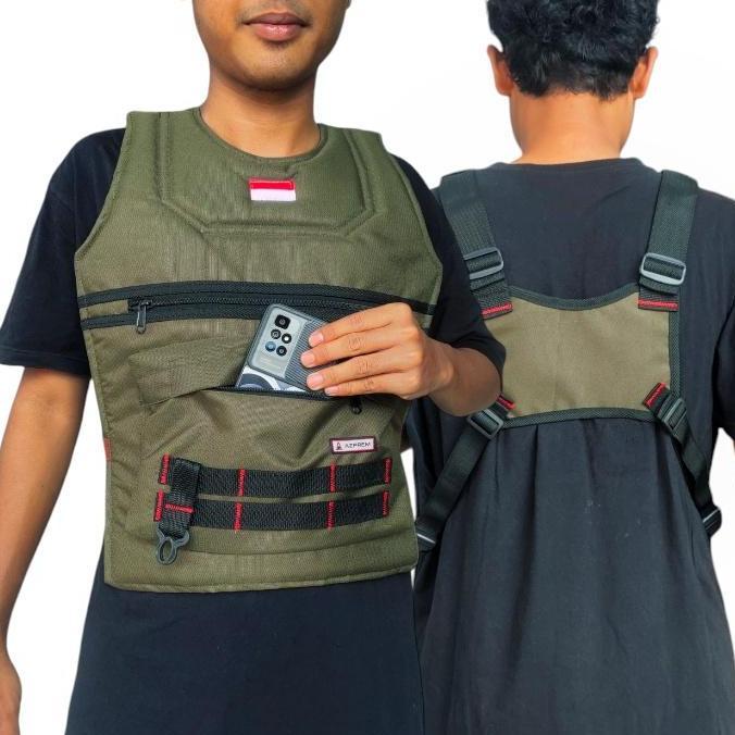 Naikaja- Tas Dada Rompi Motor Touring Multifungsi Kantong Depan Dobel Besar Pelindung Dada Serbaguna