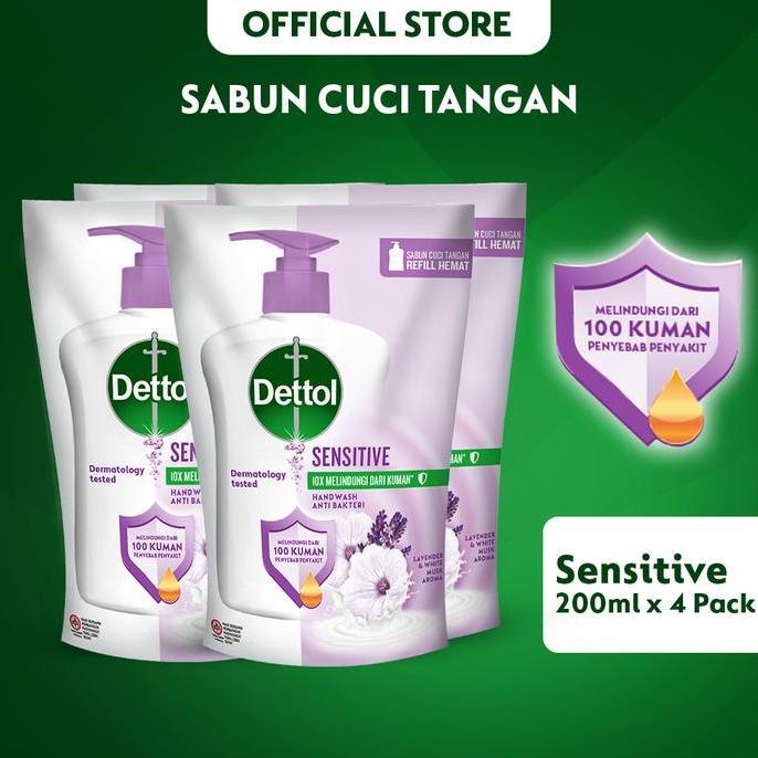 Dettol Sabun Cuci Tangan Anti Bakteri Sensitive 200ml x4