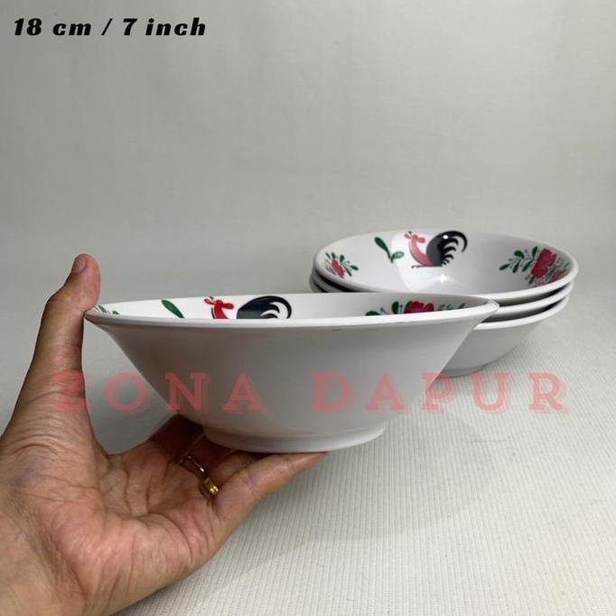 (6 pcs) - Mangkok Melamin Cap Ayam Jago 7 inch /18 cm, Mangkuk Melamin Bunga ayam Jago Model Ceper ,