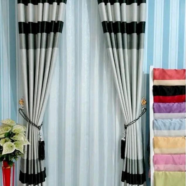 Flmy- Gorden Blackout Rainbow  Abu Hitam | Hordeng Pintu Minimalis | Korden Smokring Kombinasi Warna
