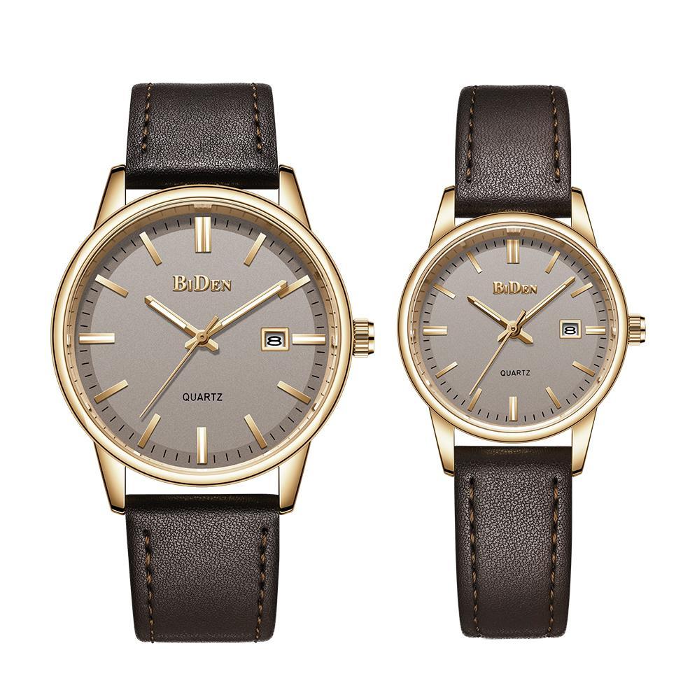 BIDEN Jam Tangan Couple Anti Air Kuarsa Klasik Mode Tali Kulit Jam Pria+Jam Wanita