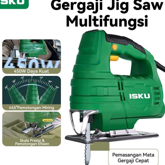 Isku Mesin Jsaw Listrik 450W Gergaji Ukir Kayu Besi Triplek Variable Speed Heavy Duty