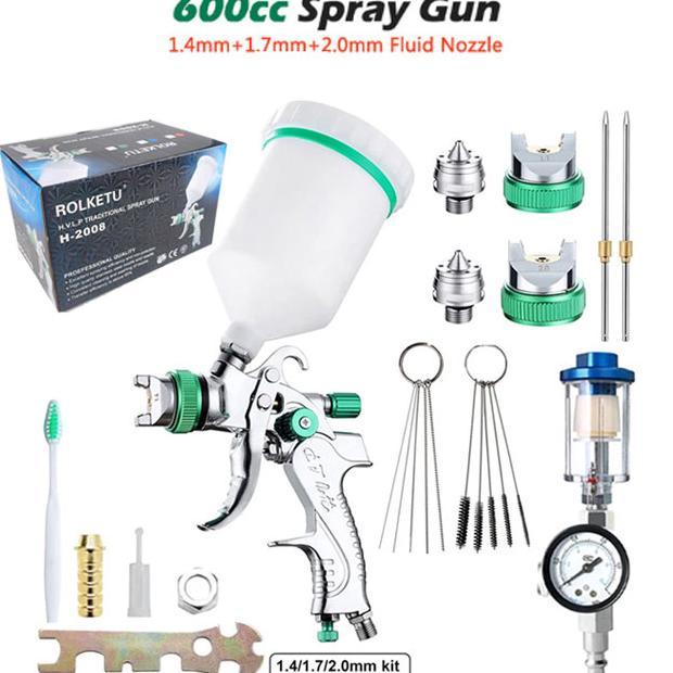 600cc HVLP Spray Gun+ Free 3 Nozzle Airbrush 1.4mm 1.7mm 2.0mm Sprayer Spet Airbrush