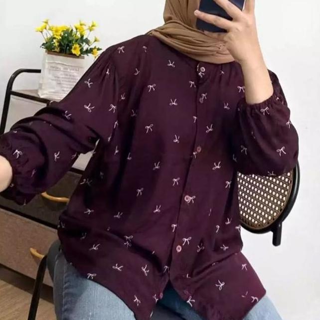 Shakila Atasan Wanita Kekinian Kemeja Bahan Rayon Panjang 66Cm Oversize Lxxl Casual Fashionable Untu
