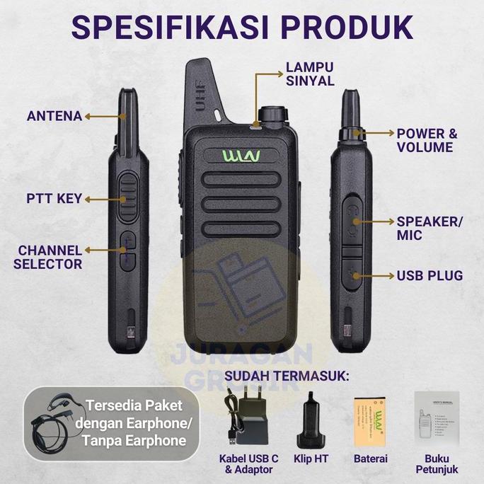 Lansung- Ht Wln Kd - C1 Ht Uhf Free Handsfree Lengkap Kdc1 Wlan Original