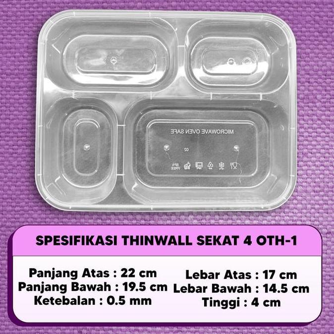 Thinwall Bento Sekat 4 Dome / Food Container Premium