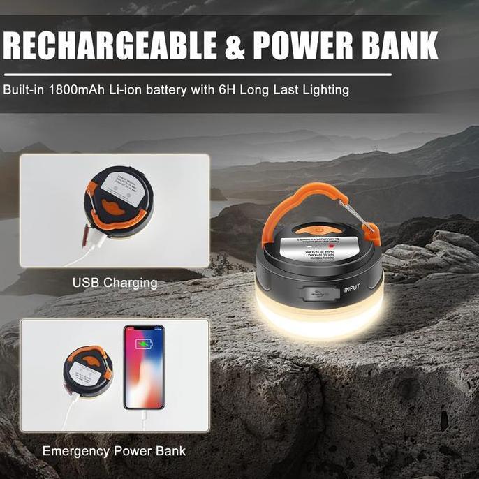 Lampu Tenda Camping Charge Lantern LED USB with Powerbank Sistem Rechargeable Hiking Lamp 3 Mode Cah