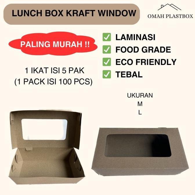 Disposizioni- Lunch Box/Paper Box Kraft Window Laminasi Ukuran M Dan L 50 Pcs