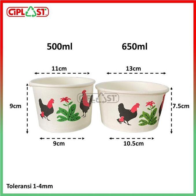 Paper Bowl Jago 500ml & 650ml Mangkok Ayam Motif Djago + Tutup Premium