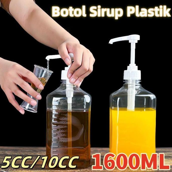 Botol Sirup Plastik 1600 ML Pompa Sirup Tempat Sirup Sugar Botol Pump Botol Sauce Pompa Sugar Botol 