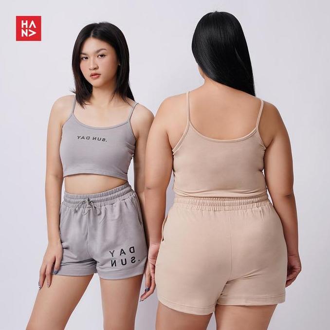 Hana Fashion - Kimmy Set Sunday Printing/Set Tank Top dan Celana Pendek Wanita- ST026 Setelan Baju