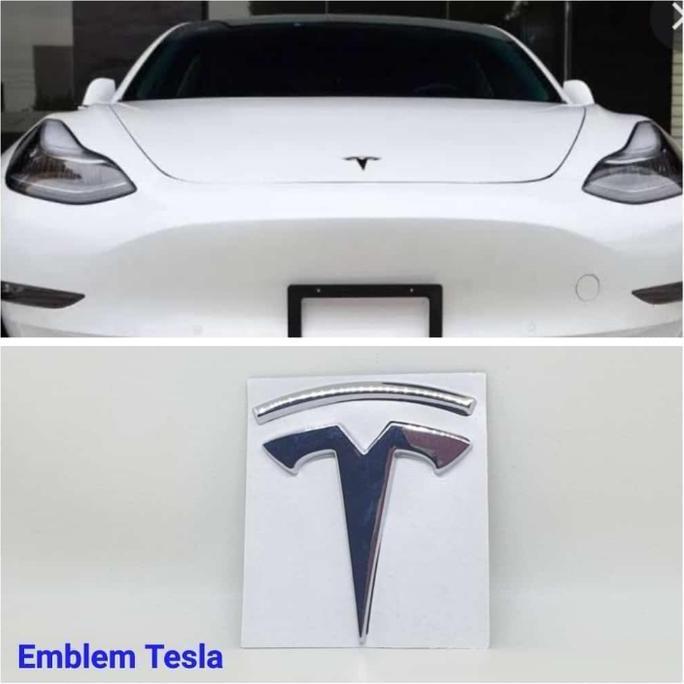 TERBARU Emblem/Logo Mobil TESLA asli bahan besi + Lem perekat