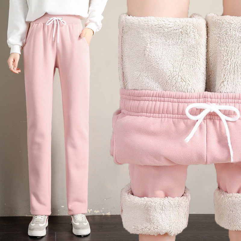 Celana Panjang Wanita Fleece Tebal Musim Dingin High Waist Jogger Pants Hangat Lembut Casual Korean 