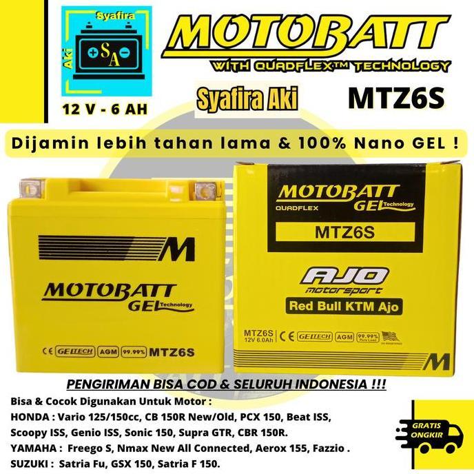 Aki motor Kawasaki KLX 150 Motobatt MTZ6S aki gel