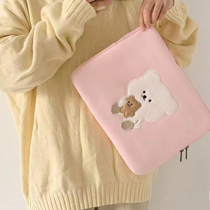 Premium Tas Laptop Ipad Laptop Tas Tablet Macbook Air Pro Lucu Gambar Beruang Premium 10 11 13 13.6 