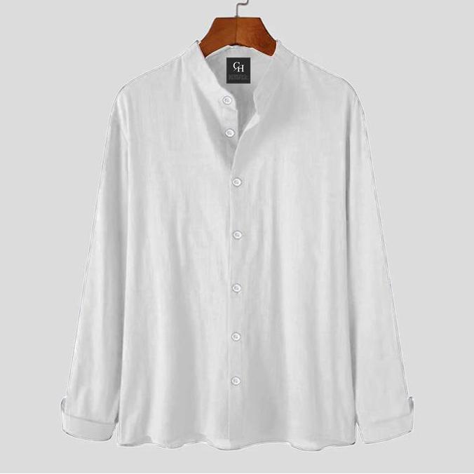 Baju Koko Pria Dewasa Lengan Panjang Putih Kemeja Muslim Pria Casual Polos Bahan Cotton Tebal