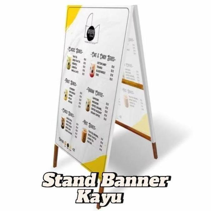 NEW STAND BANNER - STANDING BANNER LIPAT 2 SISI / RANGKA SPANDUK / STANDING BANNER KAYU / STANDING B