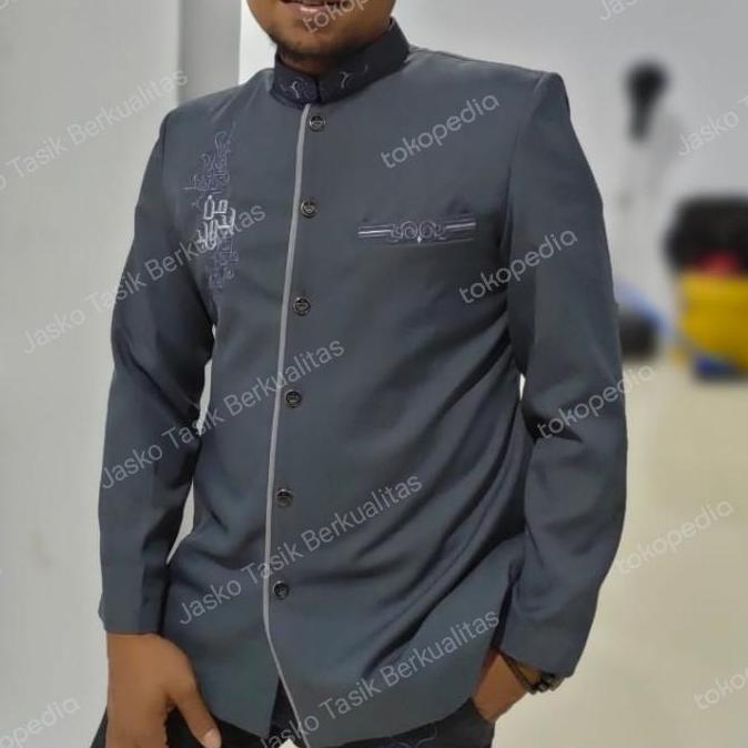 Jas Koko hijau botol motif MW jasko busana muslim pria by jasco