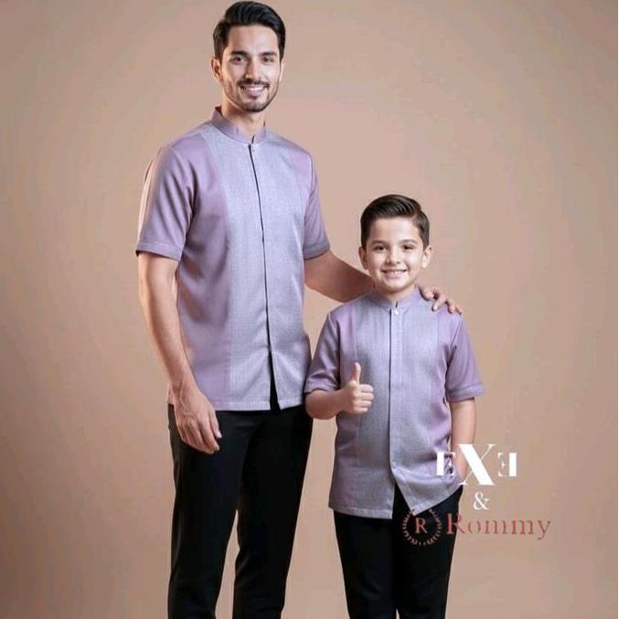 Baju Koko Lengan Pendek/Panjang Pria Dewasa/Couple Rommy - Ungu Lilac / Taro Katun Toyobo koko ayah 