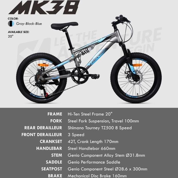 Sepeda Anak MTB 20 inch  Genio MK 38 New 7 speed full suspesion