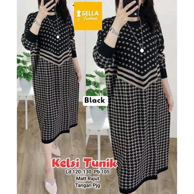 Tunik rajut import jumbo motif houndsthoot Casual