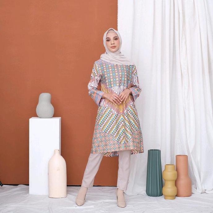 Tunik batik remaja kekinian baju tunik wanita soft pastel tunik batik wanita Katun Muslim Atasan kem