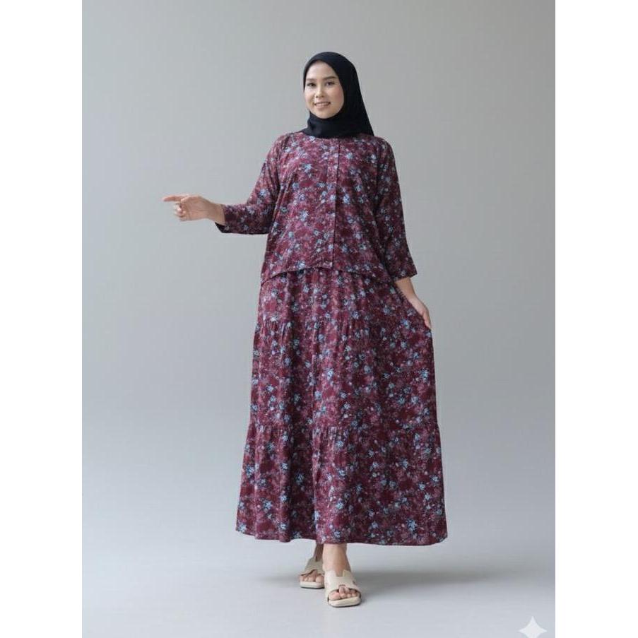 One set rok terbaru fashion muslim Motif Atasan dan rok bahan rayon wanita