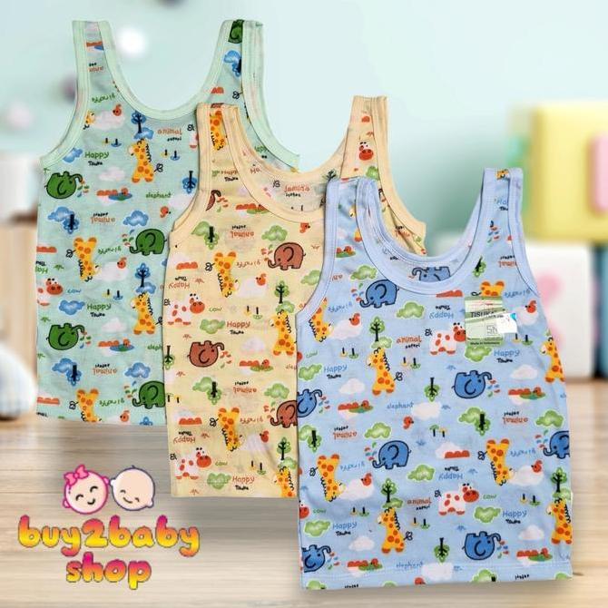 3 PCS kaos singlet bayi kaos lengan kutung kaos lekbong anak motif bergambar Dolphin Tisuka 0-2 tahu