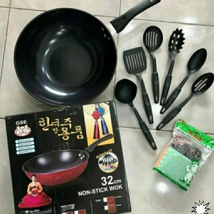 XARIELTA GSE Wajan Penggorengan Anti Lengket Non Stick Wok Pan 32cm Dan Spatula