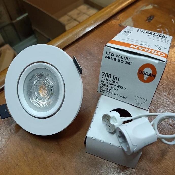 lampu mr16 osram 6,5w 2700k plus kap rumah mr16 satu set siap pakai