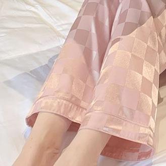 NEW PROMO { MyReseller }  Stelan Baju Tidur Import Ice Silk Wanita Dewasa Musim Dingin Short Sleeve 